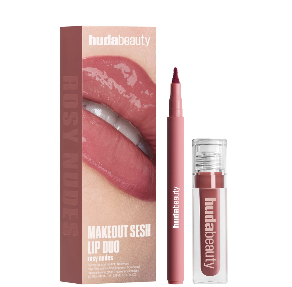 HUDA BEAUTY Rosy Nude - Makeout Sesh Lip Kit مجموعة الشفاه "Makeout Sesh" من هدى بيوتي (درجة Rosy Nude)